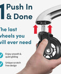 Inserting Heavy Duty Office Chair Wheels Replacement Casters Set Of 5 For Hardwood Floors And Carpet into chair base.