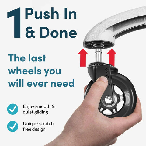 Inserting Heavy Duty Office Chair Wheels Replacement Casters Set Of 5 For Hardwood Floors And Carpet into chair base.