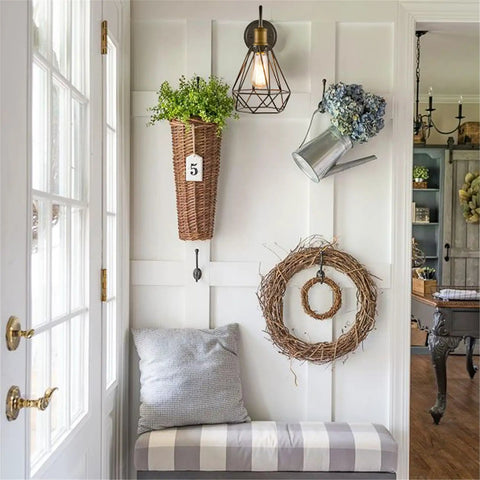 Farmhouse Plug In Wall Sconce Set Of 2 Oil Rubbed Bronze Industrial Gooseneck Lights With Polygon Cage in cozy hallway decor