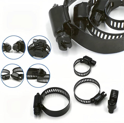 Black Stainless Steel Worm Gear Hose Clamp Set Adjustable 6 To 38mm Assortment For Plumbing Auto And Mechanical Projects 60 Piece Kit