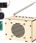 Build Your Own FM Radio Kit For Kids And Teens Ages 8 To 14 STEM Toys Fun DIY Electronics Snap Circuits Style Learn Electronics While Building And Testing Radio Circuits Classic Wood Edition showing assembled wooden radio with retractable antenna, speaker, and circuit board.