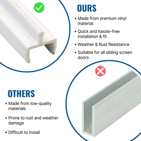 Vinyl Sliding Screen Door Track 72 Inch White Replacement Bottom Rail For Patio Doors Durable Vinyl Channel For Bypass And Pocket Style Screens Repair Guide Included