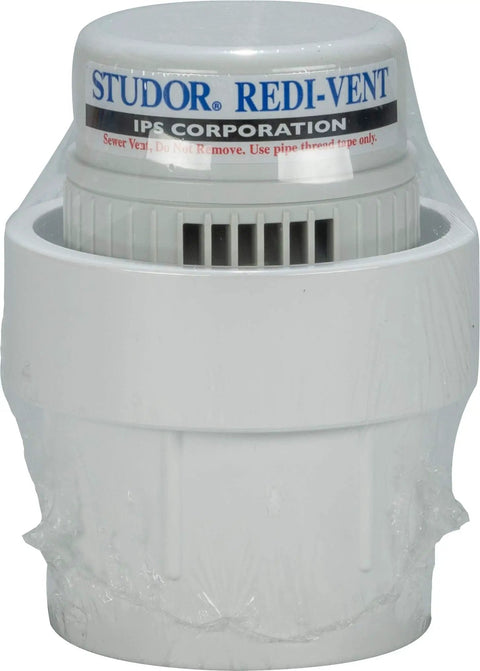 Redi-Vent Air Admittance Valve With PVC Adapter, White, Fits 1-1/2 To 2 Inch Pipes, Great For A Single Fixture Or Bank Of Drains Up To 20 DFUs