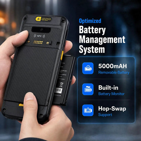 Boss Grade Android 16 Handheld Barcode Scanner for Enterprise with 5000mAh removable battery and built-in battery monitor