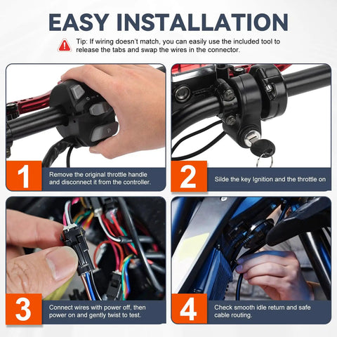 Full Twist Throttle With Key Ignition For Ridstar Q20 Surron Waterproof Ebike Grip Kit Fits 22Mm Handlebars And 24V To 72V Systems 3 Pin Connector For Electric Dirt Bikes Scooters And Mountain Bikes
