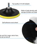 11 Piece 5 Inch Wool Polishing Buffing Pad Kit For Drill Buffer With M14 Adapter showing drill adapter and velcro pad