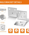 Built Like A Tank 40 Pack Stainless Steel Angle Brackets 2 Inch details showing countersunk holes and arc angles for strong support.