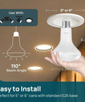 12 Pack Br30 Led Flood Light Bulbs For Indoor Fixtures, 10w Replaces 65w Traditional Lamps with E26 base installation detail.