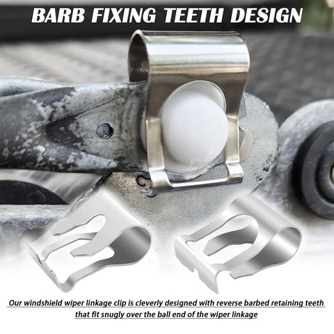 Two Pack Windshield Wiper Linkage Clip With Barb Fixing Teeth Design, Universal Wipers Transmission Clip For Car, Easy Wiper Linkage Fix, Beefy Durable Wiper Motor Assembly Clip, Replacement Accessory, steel wiper linkage clip over ball end