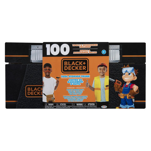Black+Decker 100 Piece Tool Trunk Portable Toolbox For Home DIY And Car Garage, shown in box packaging.