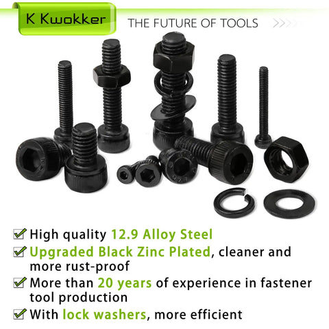 Hella Tough M2 M3 M4 M5 Hex Socket Metric Bolt And Nut Assortment Kit Supplies 2410 Stainless Steel fasteners with lock washers.