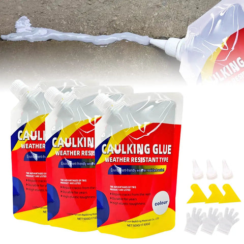 Pro Grade Heavy Duty Concrete Crack Filler Caulking Sealant Kit For Driveways, Quick Dry Waterproof Repair, 3 Pack shown with accessories
