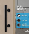 Matte Black Barn Door Pull And Flush Mounted Handle Set for Sliding Interior Doors Includes Hardware, seen installed on door