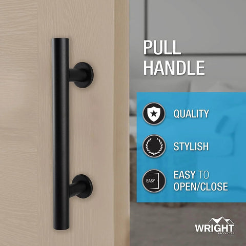 Matte Black Barn Door Pull And Flush Mounted Handle Set for Sliding Interior Doors Includes Hardware, seen installed on door