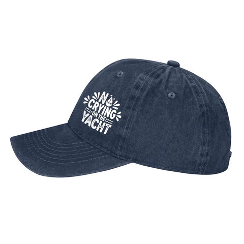 No Crying On The Yacht Funny Hat For Men Navy Blue Washed Distressed Baseball Cap For Camping Outdoor Activities And Boyfriend Gifts