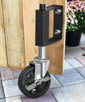 Heavy Duty Gate Caster With Spring Loaded Wheel, Swivel Gate Wheel For Wooden Gates And Fences, 220 Lbs Capacity Per Caster installed on gate
