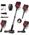 Heavy Duty Cordless Stick Vacuum With 45Kpa Beast Mode Suction And Smart Display, 1.5L Dust Bin, 40 Min Runtime, Lightweight Rechargeable Handheld For Pet Hair Carpet Hardwood Floors Cars Crimson with attachments and smart display.