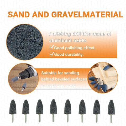 Cone Shaped Aluminum Oxide Grinding Stone Set with Quarter Inch Shank for Grinding Polishing and Deburring Ferrous Metals, 20 mm Point
