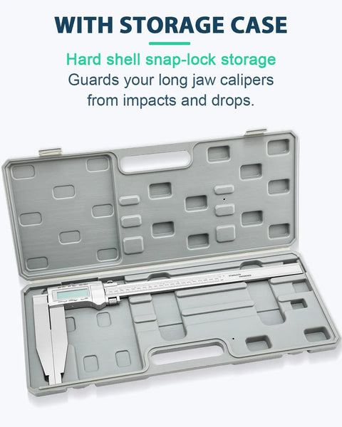 12 Inch Digital Caliper With 6 Inch Long Jaw Depth All Metal Frame Large LCD Display in storage case with lock screw