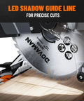 LED shadow guide line on Slick 10 Inch Dual Bevel Sliding Compound Miter Saw for precise cuts and accuracy.