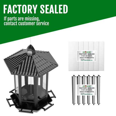 Two Pack Outdoor Hanging Bird Feeders With Retro Pagoda Design, Easy One Minute Assembly, parts shown factory sealed