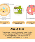 Diagram of 70mm cut size for 58mm button using 58mm Button Paper Cutter Punch Die Tool For Button Maker Machines.