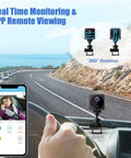 Ultra Mini 4K Wireless Nanny Camera With Crazy Long Battery Life Real Time Remote View Phone App Control Night Vision Motion Sensor Security Surveillance For Car Or Home shown in use inside a car for monitoring.