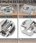 Front and side view of 35mm DIN Rail Mount Kit with clamp and screws, stainless steel spring, used for solid state relays.