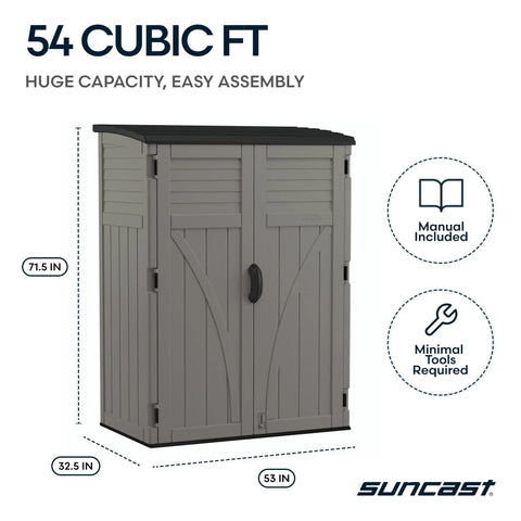 Weatherproof Outdoor Storage Cabinet Vertical Shed With Lockable Padlock-Ready Handles 54 Cu Ft Capacity