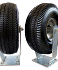 Set Of Two 10 Inch Rigid Pneumatic Caster Wheels With Black Rubber Tire 800 Lb Capacity Bolt On Or Weld On Top Plate