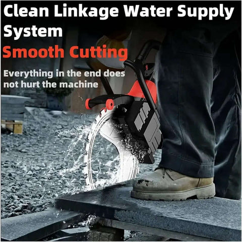 8900W Monster Power Electric Concrete Saw Killer Wet Cut For Granite Stone Includes Pump Water Line Titanium Blade For Wall Grooving And Masonry 220V Pro Gear Dust Suppression Build with water spraying while cutting granite