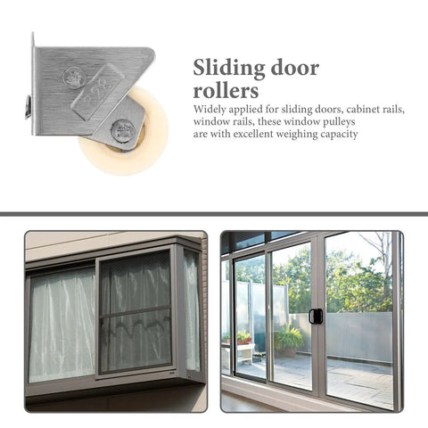 Top Shelf Stainless Steel Sliding Door Pulley Roller Adjustable 31-39mm Heavy Duty Window Wheel mounted on a patio door system.