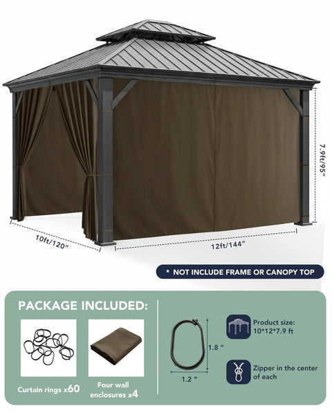 Outdoor Waterproof Gazebo Curtains 4 Panel Privacy Sidewalls With Zipper Universal Replacement For 10x10 To 12x14 Gazebos