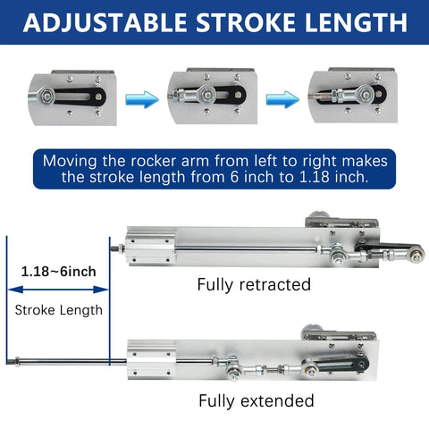 JQDML reciprocating cycle linear actuator with stand, remote, suction cup, end connector; silver metal body, 24V
