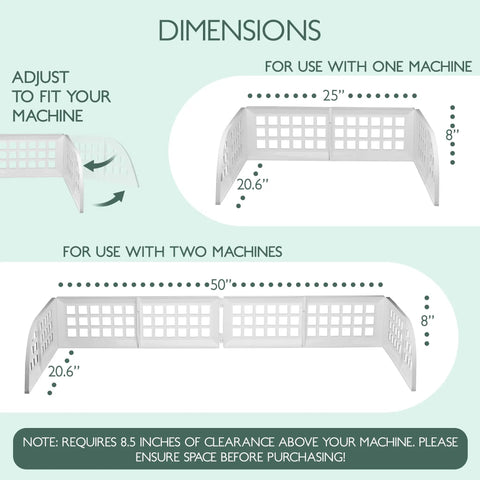 Dimensions of Laundry Guard With Silicone Gap Cover And Magnetic Fence for one and two machines, white color, 8 strong magnets.