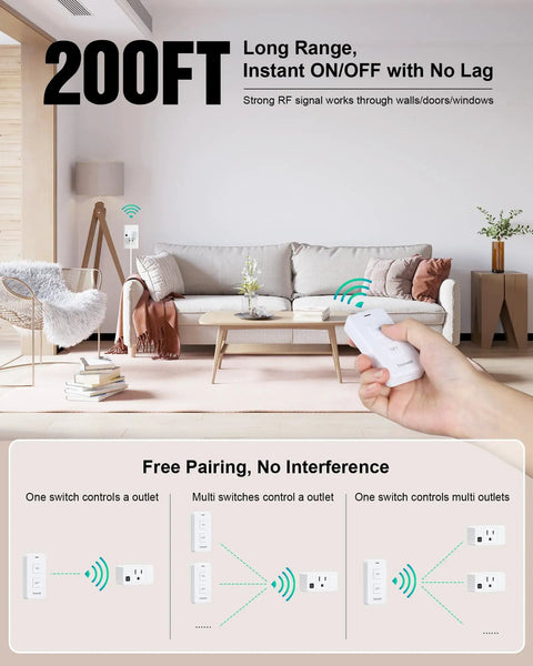 Remote Control Outlet With Portable Magnetic Switch Long Range Wireless 200 Ft On Off Plug for Lamps Lights