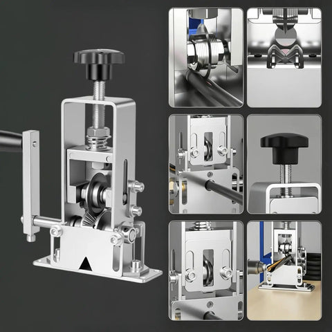 Manual Hand Crank Wire Stripping Machine For Scrap Copper Recycling Adjustable Cable Cutter Tool close-up of metal components