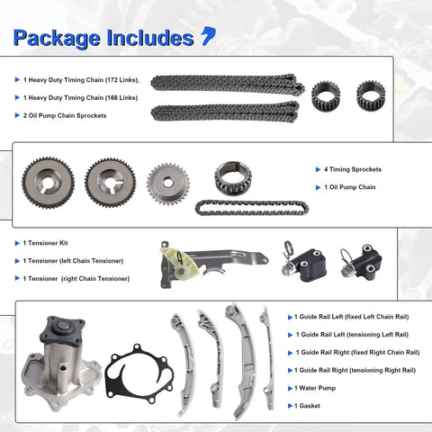 BeefedUp Heavy Duty Timing Chain Kit With Water Pump For 2010 To 2020 QX56 QX80 5.6L V8 Nissan M56 Q70 NV2500 OEM Replacement