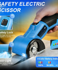 Heavy Duty Electric Scissors For Cardboard Cutting Cordless Rechargeable Box Cutter With Tungsten Steel Blade 260Rpm High Speed Power Tool with safety lock and LED light.