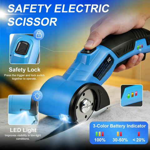 Heavy Duty Electric Scissors For Cardboard Cutting Cordless Rechargeable Box Cutter With Tungsten Steel Blade 260Rpm High Speed Power Tool with safety lock and LED light.