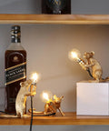 Three Style Resin Mouse Desk Lamp With LED Glow Featuring Running Sitting And Standing Cute Mouse Figures In Gold Finish