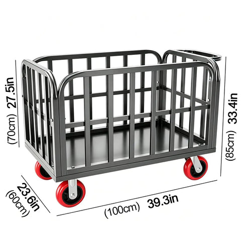 Beefy Heavy Duty Platform Cart And Dolly With Hand Truck Style 771 Lbs Load Capacity 39.3 In Long By 23.6 In Wide By 33.4 In High Reinforced Steel Frame And 6-Inch PU Brake Casters For Easy Warehouse Moving, black steel frame with red casters
