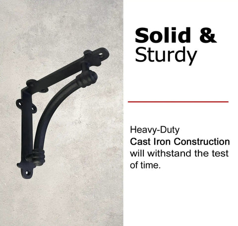 Heavy Duty Black Cast Iron Shelf Brackets Set Of Four, 5.5 X 1.2 X 5.5 Inches, Half Round Style