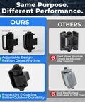 Comparison of Two Pack Weld On Hinges With Bearing and standard hinges, highlighting adjustability and protective E-coating.