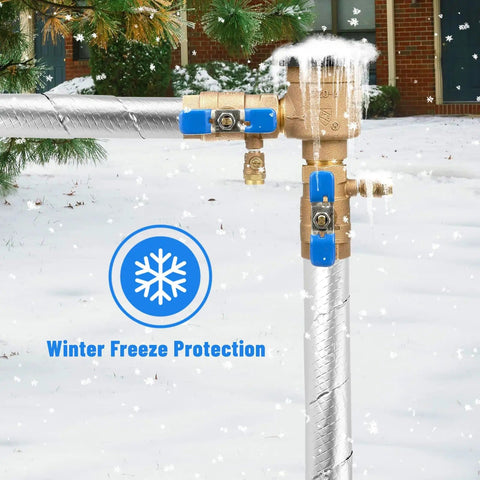 Pipe Insulation Foam Wrap Tape 2 Inch Wide 66 Foot Self Adhesive Foil Wrap That Keeps Outdoor Water Pipes From Freezing And Slashes Heat Loss Weatherproof Waterproof in use on outdoor pipes with winter protection