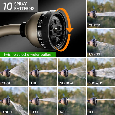 Heavy Duty Metal Watering Wand With 15 Inch Hose Nozzle Sprayer And 10 Spray Patterns, Thumb Flow Control, nozzle settings diagram