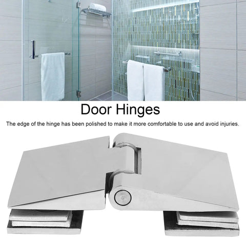 Beveled Double Sided Stainless Shower Door Hinge for 812mm Tempered Glass Bathroom Hardware shown with polished edges.