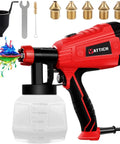 All Purpose HVLP Paint Sprayer 500W With 3 Spray Patterns And 5 Nozzle Sizes For Furniture Fences Cars And More Easy To Clean DIY Workhorse, red and black sprayer with accessories