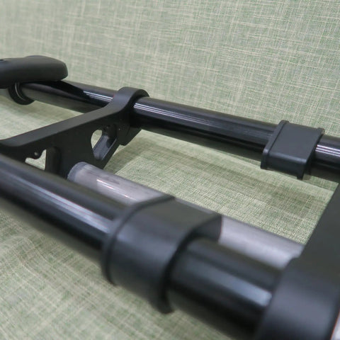 Close-up of Beefy 20 Inch Fat Tire Front Fork With Air Suspension for E Bike and MTB, showing straight tube and double shoulder design.