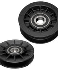 GX20286 GX20287 V Idler Pulley And Flat Idler Pulley Kit Replacement showing two black pulleys for lawn mower belt systems